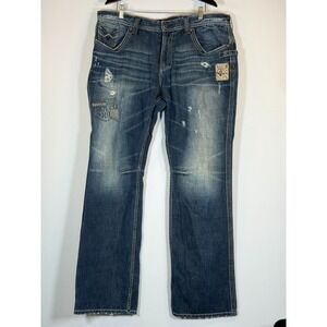 Affliction (Blake) Standard 40 Typhoon Wash Straight Jeans Distressed Holes